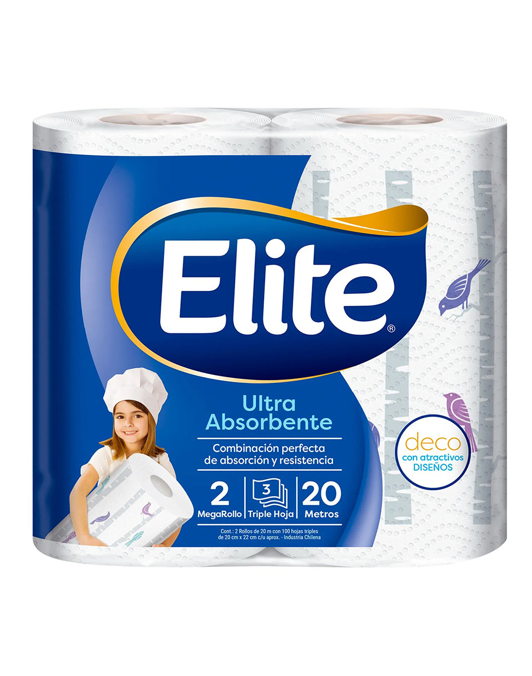 Elite Toalla Triple Hoja Deco Maxirollo 20 metros 2 unid - Puntolimpieza